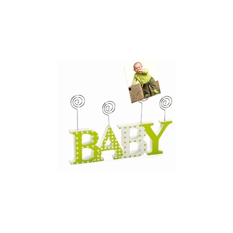 Detský drevený fotorámik-fotoclip BABY zelený