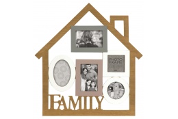 Drevený fotorámik na viac fotiek na stenu FAMILY domček